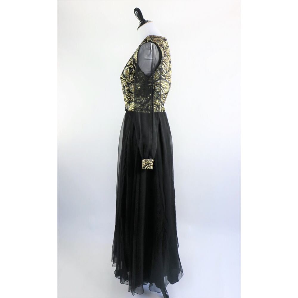 Vintage 60s Witchy Gothic Glam Jack Bryan Black Chiffon Maxi Dress Medium - Picture 7 of 10